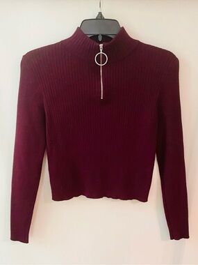 Burgundy Mock Neck Quarter Zip Sweater